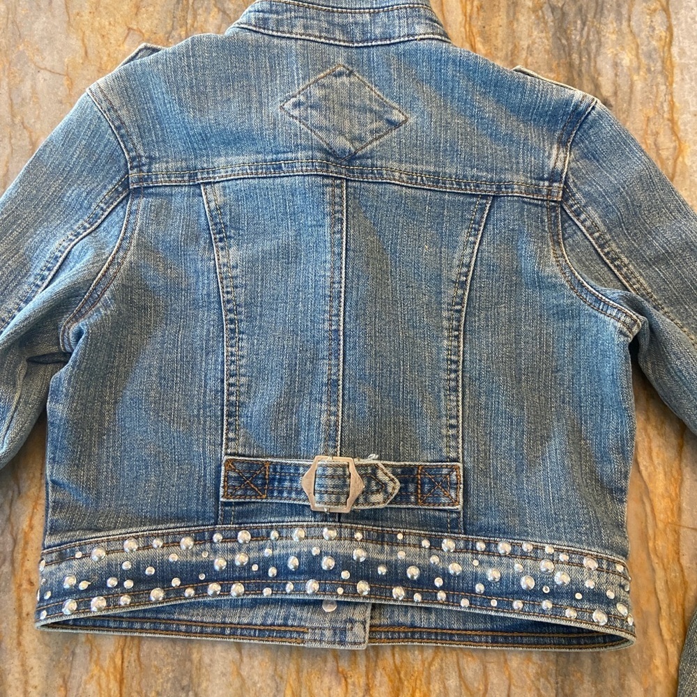 Jou Jou Stylish Blue Denim Kids Jacket with Stud Accents, Size M Kids - Picture 3 of 9